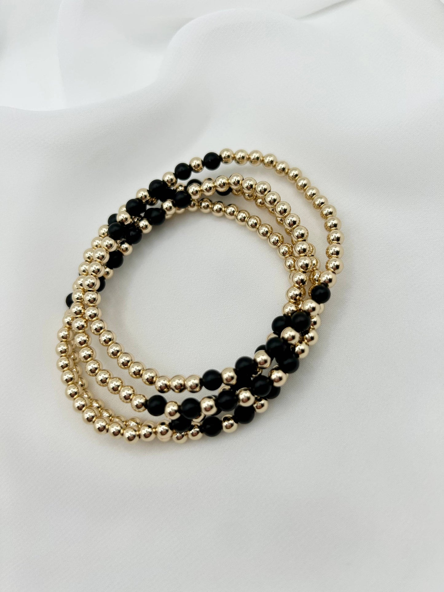 Gemstone Beaded Bracelet- Reef: Gold Filled / Black Onyx